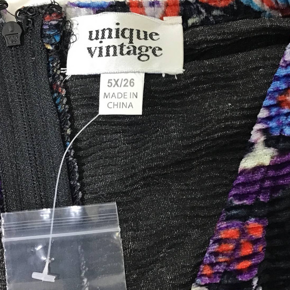 UNIQUE VINTAGE 5X 26 Plus black floral stretch velvet winter midi dress NWT b166 - Picture 7 of 7